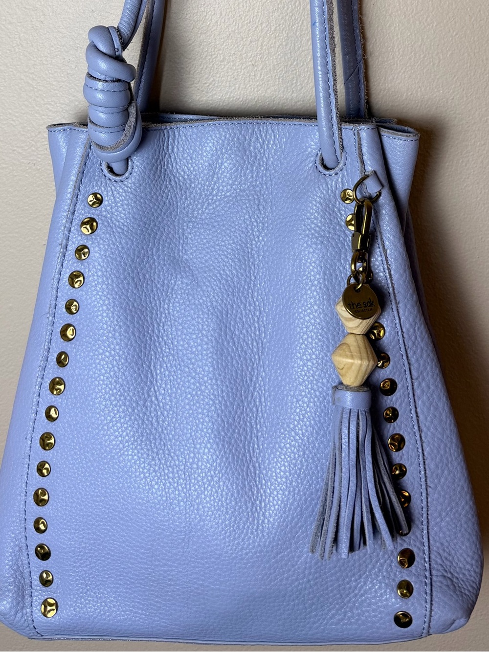 The Sak Collective Colfax Leather Bucket Tote Lilac Purple Studded Tassel Charm